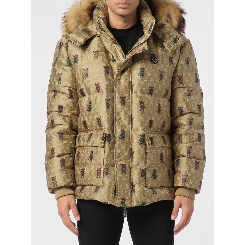 Пуховик с монограммой из жаккардового шелкового холста Philipp Plein 1