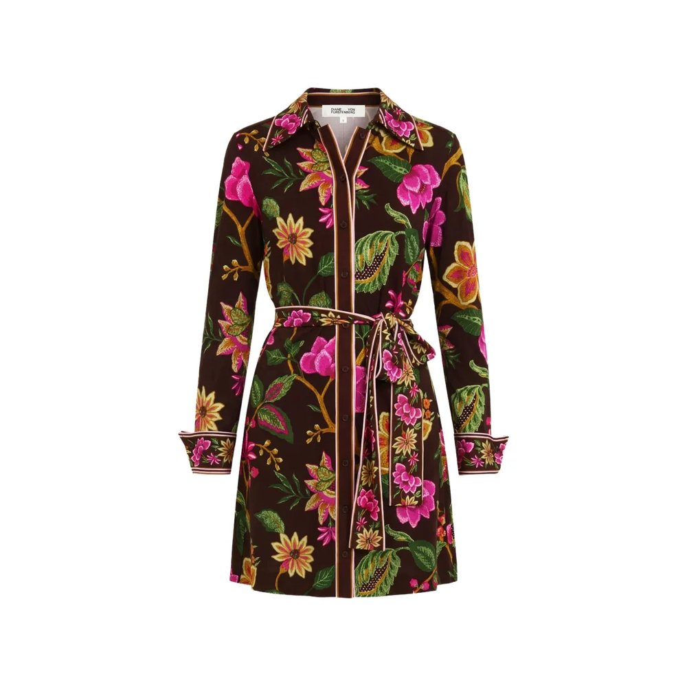 Мини-платье-рубашка Dvf Vintage Diane с цветочным принтом и поясом 1