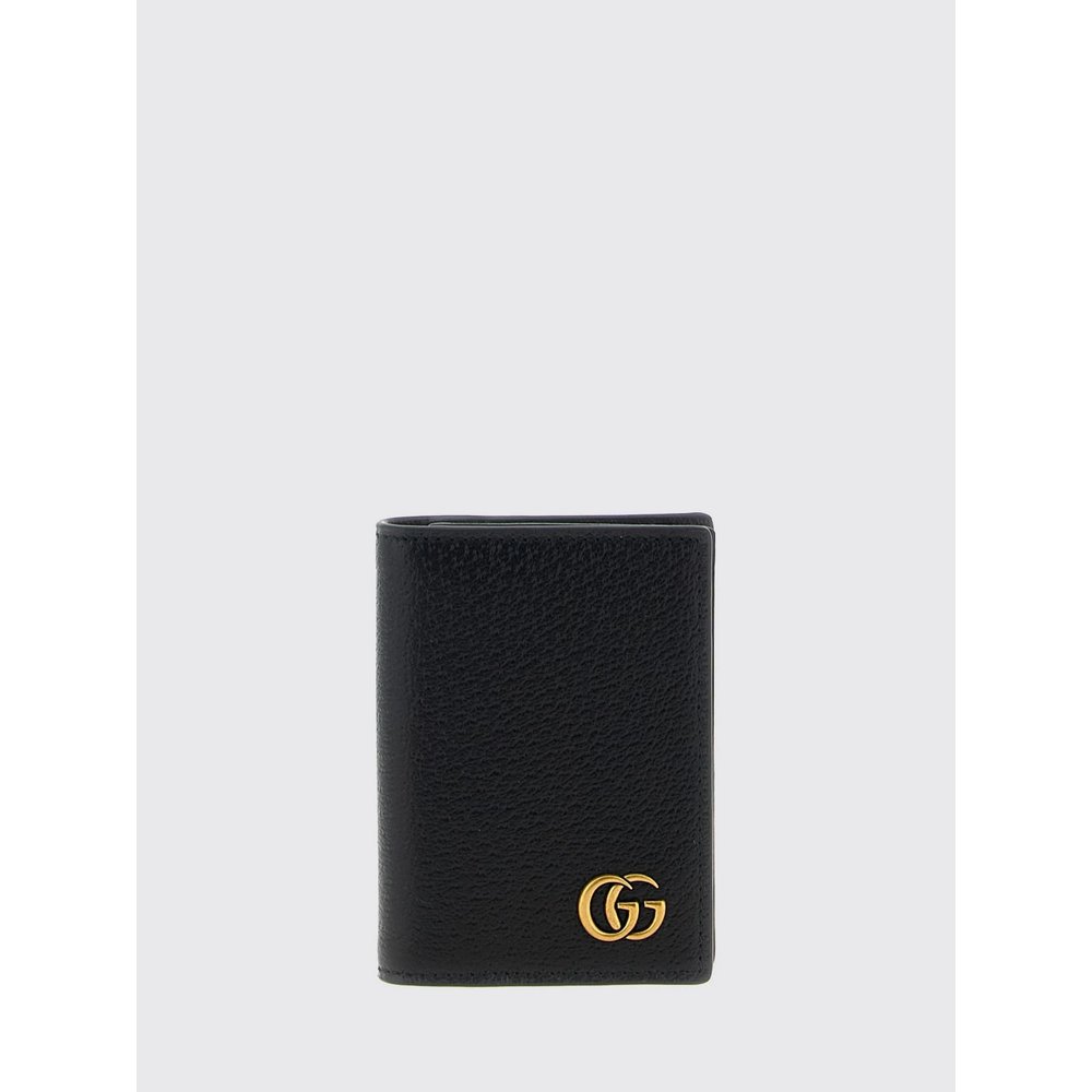 Двойной картхолдер GG Marmont Gucci из зернистой телячьей кожи с логотипом 1