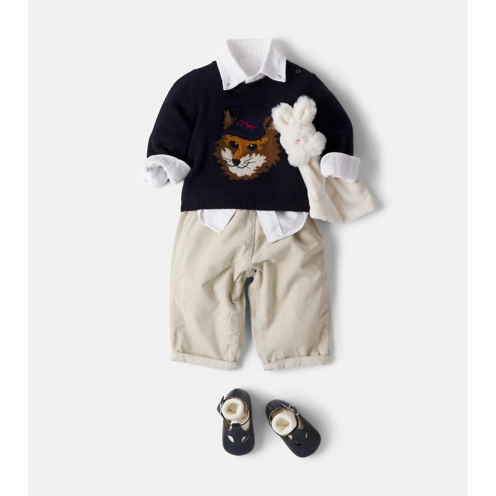 Детский шерстяной свитер с жаккардовым узором Bonpoint Baby x Maison Kitsuné 2
