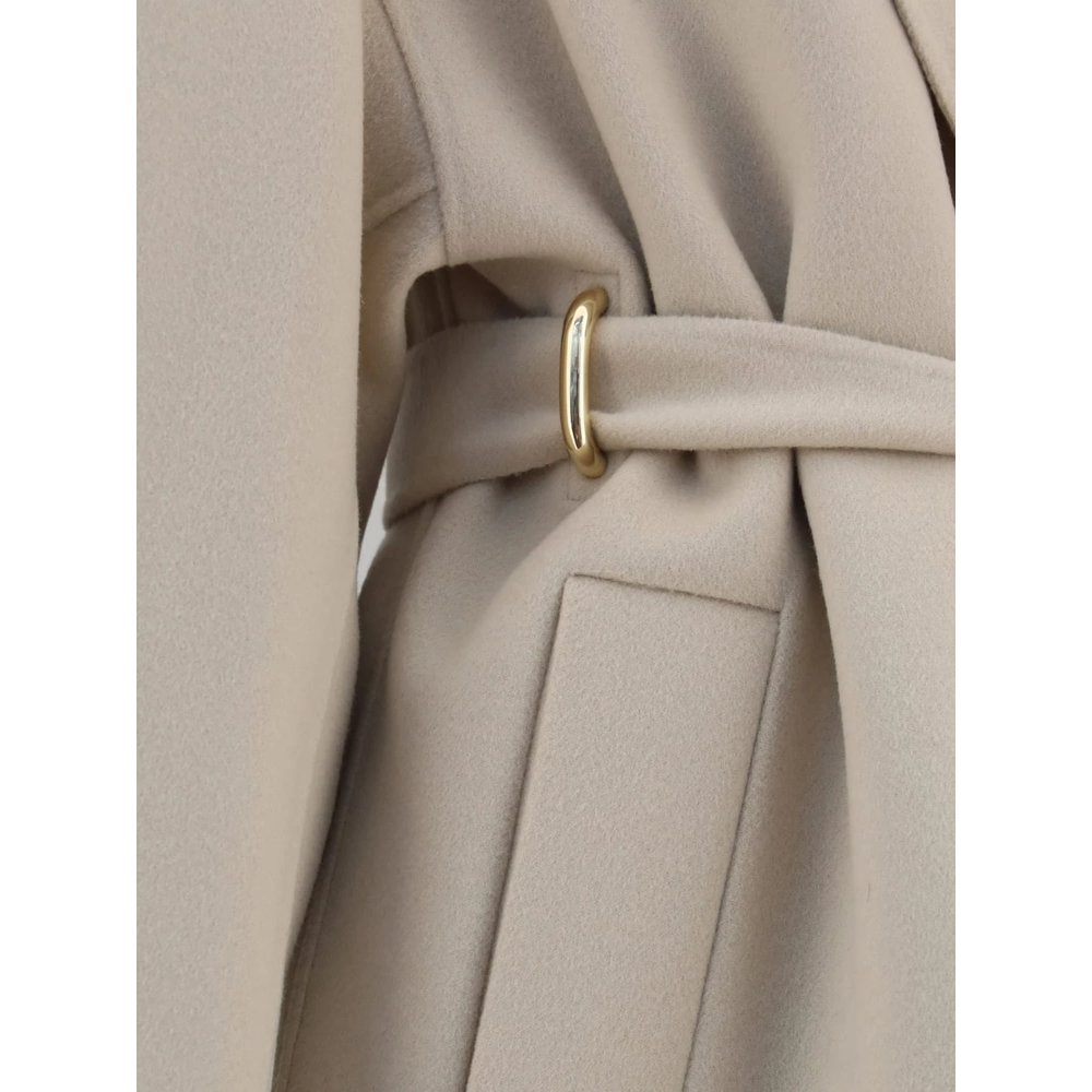 Длинное пальто-халат с капюшоном Sportmax из чистой шерсти с поясом 4