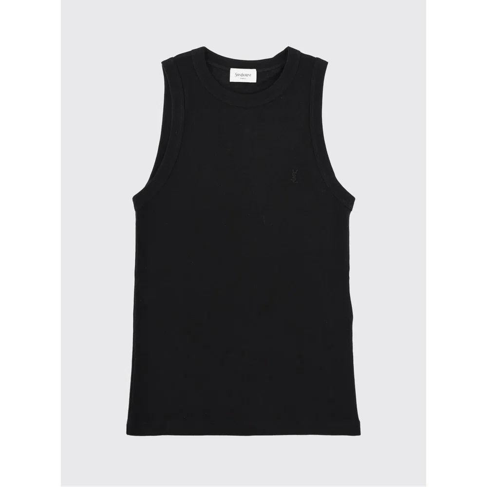 Майка с круглым вырезом из эластичного хлопка облегающего кроя SAINT LAURENT 2