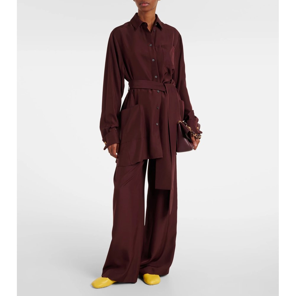 Pleated silk straight pants 2
