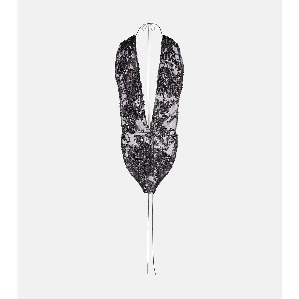 Sequined halterneck tulle bodysuit 1