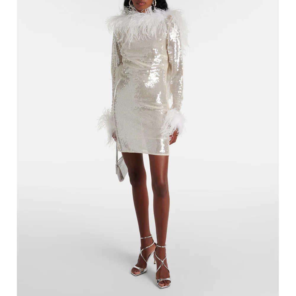 Feather-trimmed sequined minidress 2