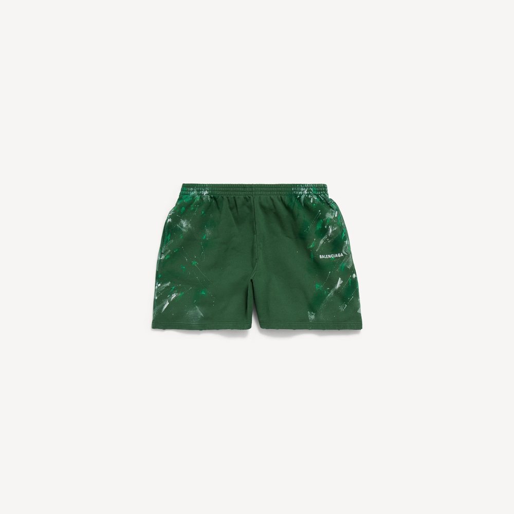 Мужские свободные шорты Balenciaga с брызгами краски цвета Bottle Green 1