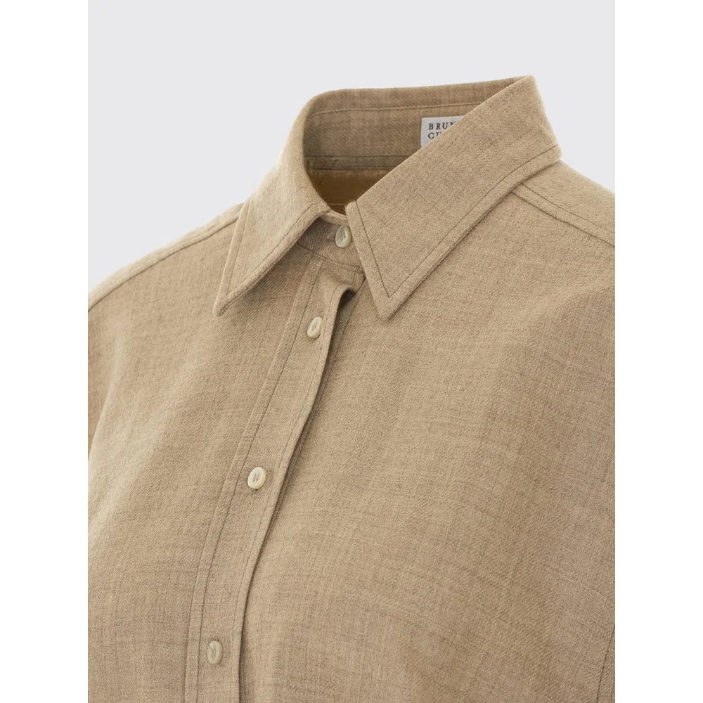 Рубашка Brunello Cucinelli из 100% натуральной шерсти с французским воротником 4