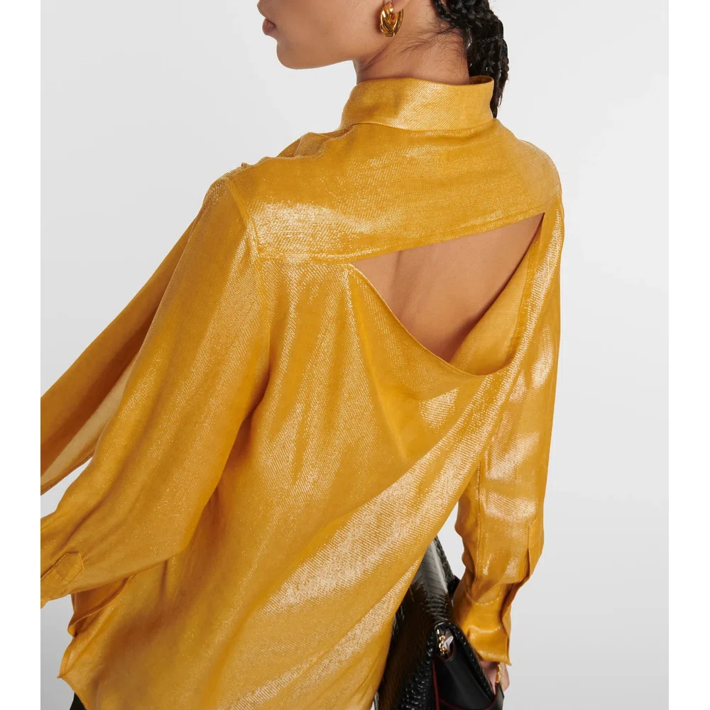 Draped tie-neck lamé blouse 6