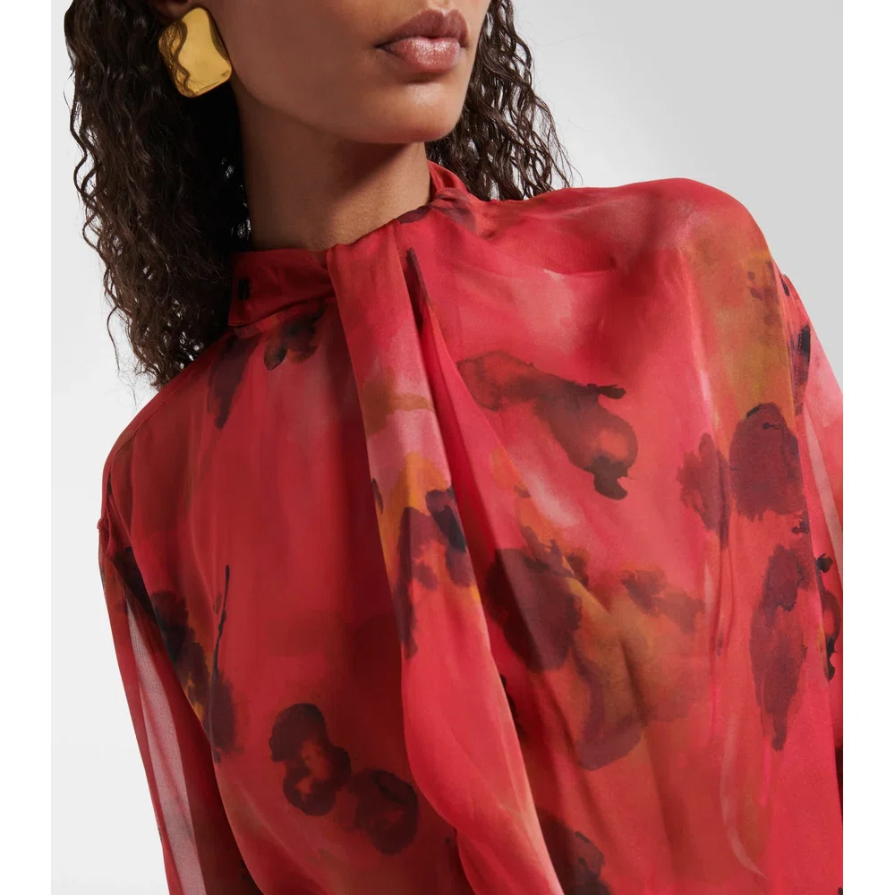 Draped printed silk blouse 4