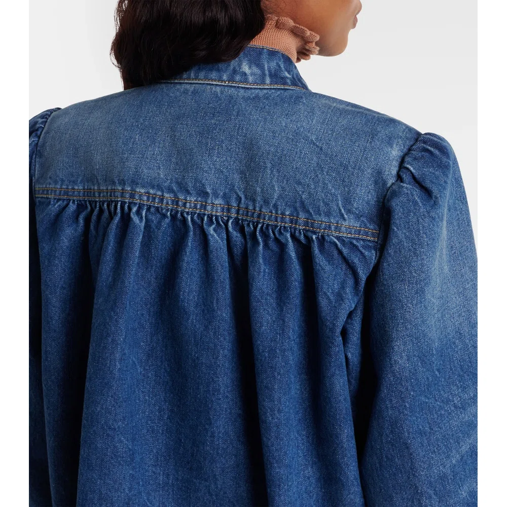 Gathered embellished denim jacket 6