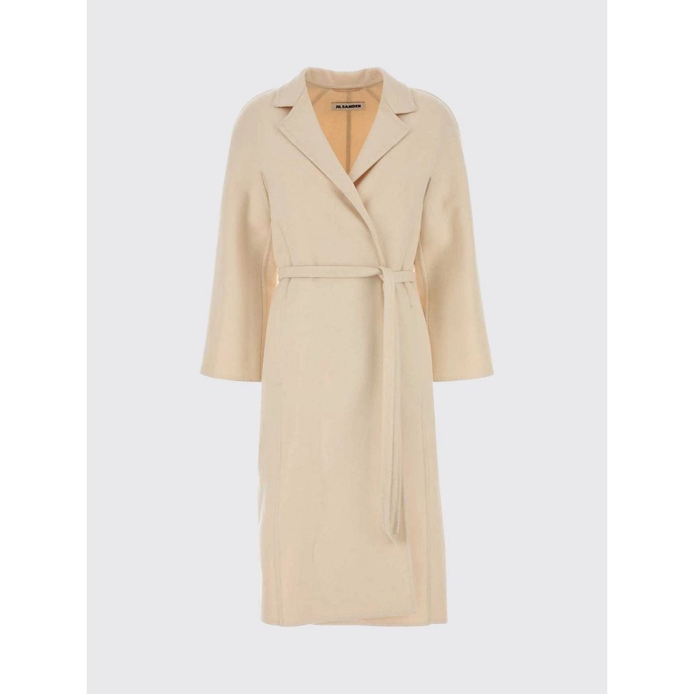 Длинное шерстяное пальто Jil Sander с поясом и спущенными плечами 4