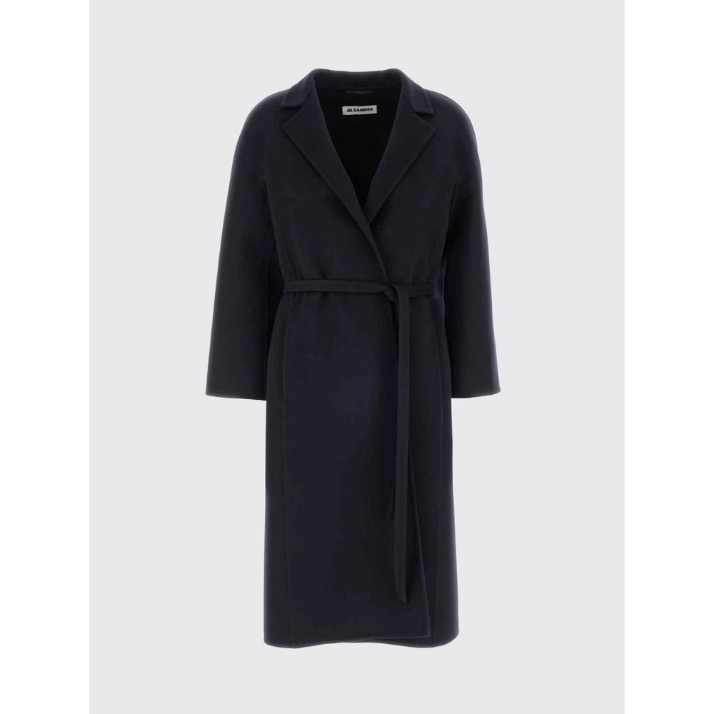 Длинное шерстяное пальто Jil Sander с поясом и спущенными плечами 2