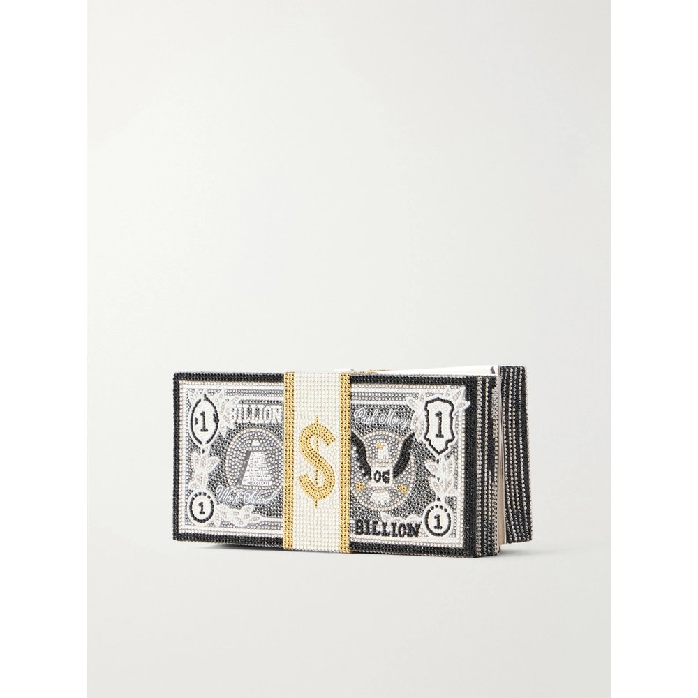 Кошелек-клатч Billions Stack of Cash, украшенный кристаллами, серебристого цвета 4
