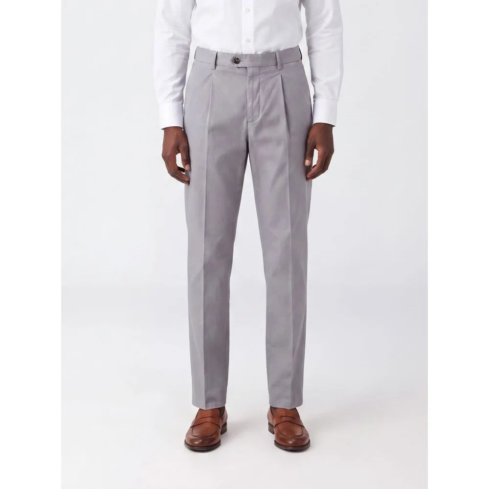 Хлопковые брюки Brunello Cucinelli узкого кроя в деловом стиле 1