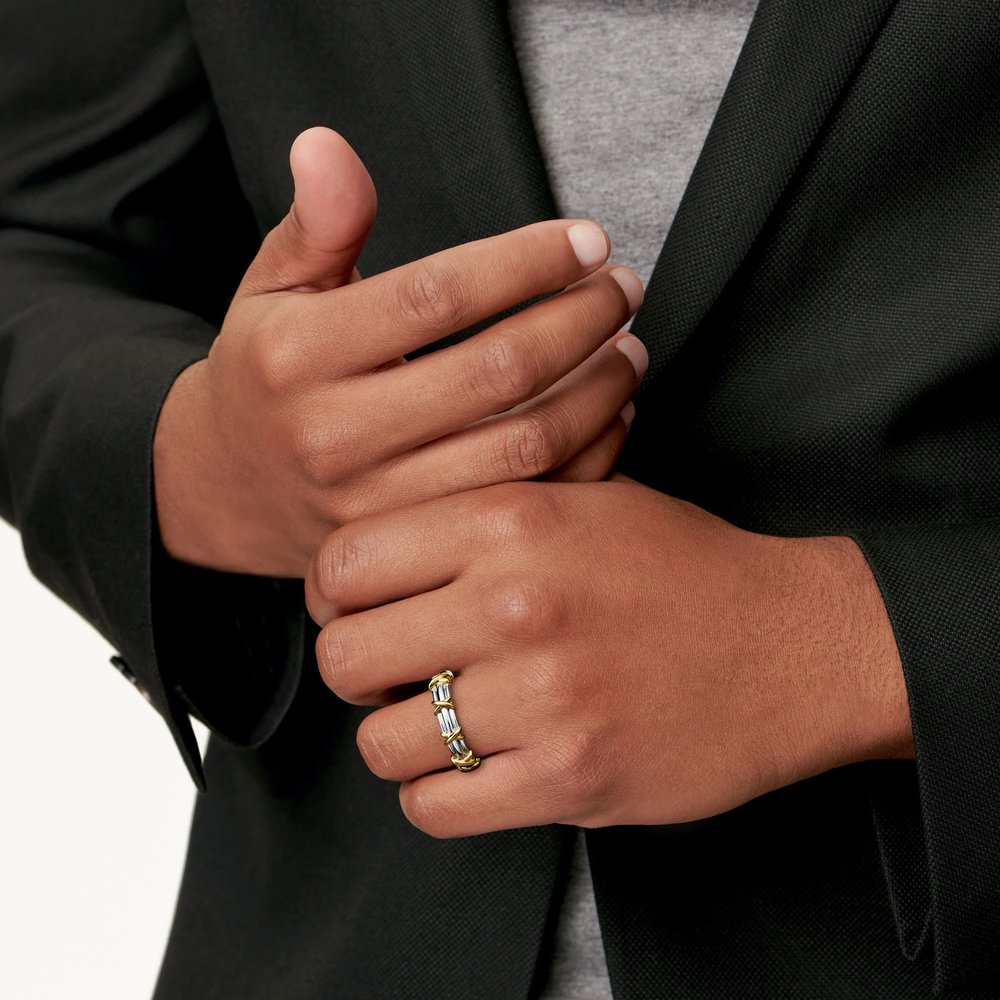 Кольцо-лента из платины и желтого золота, ширина 4,5 мм 3