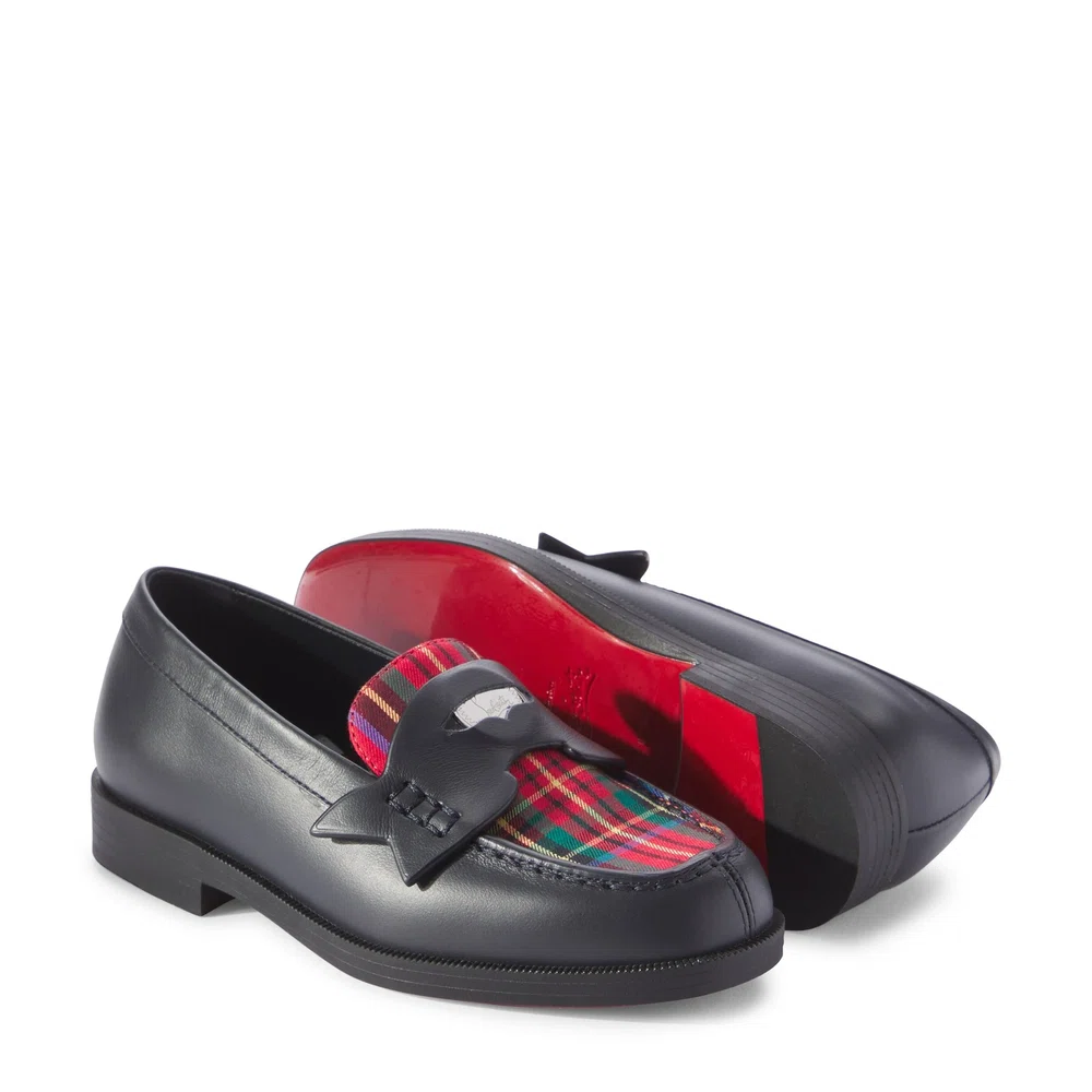 Christian Louboutin Kids Мини Пенни клетчатые кожаные пенни-лоферы 5