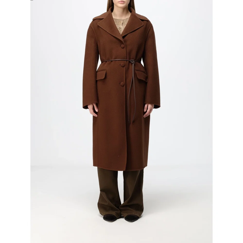 Длинное однобортное шерстяное пальто Ermanno Scervino с поясом на талии 1