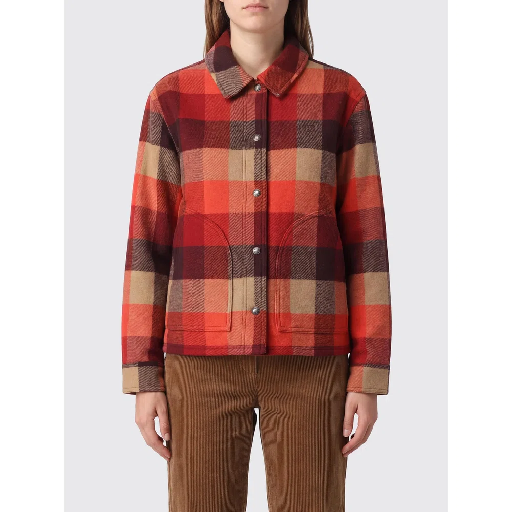 Короткое однобортное шерстяное пальто в клетку с классическим воротником Filson 1