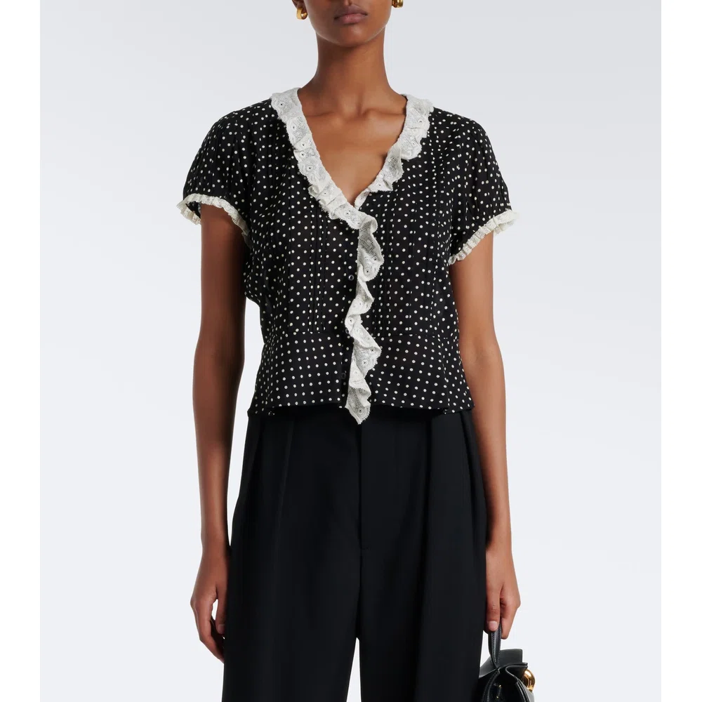 Топ Orella из хлопкового вуаля в горошек 2