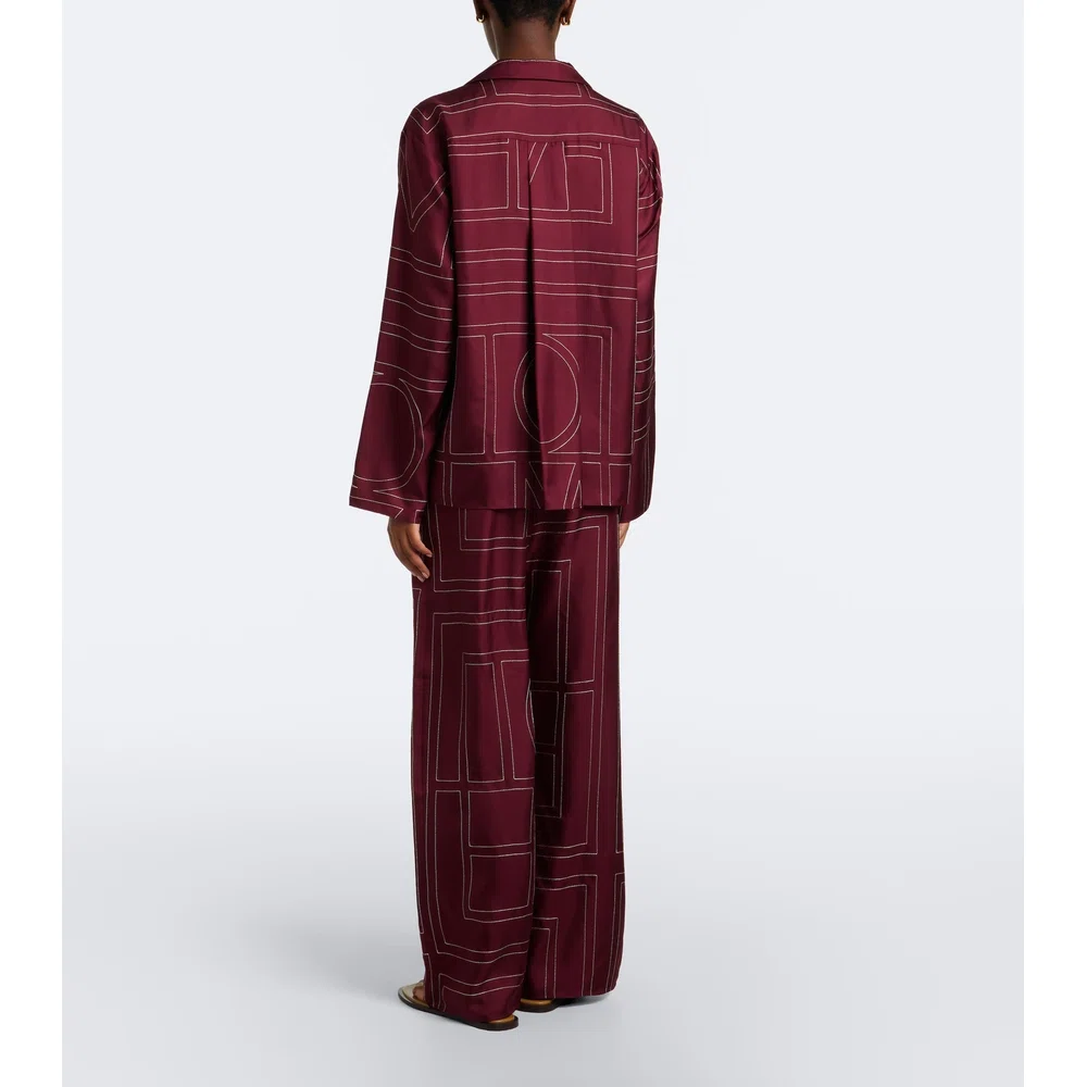 Monogram silk twill wide-leg pants 6