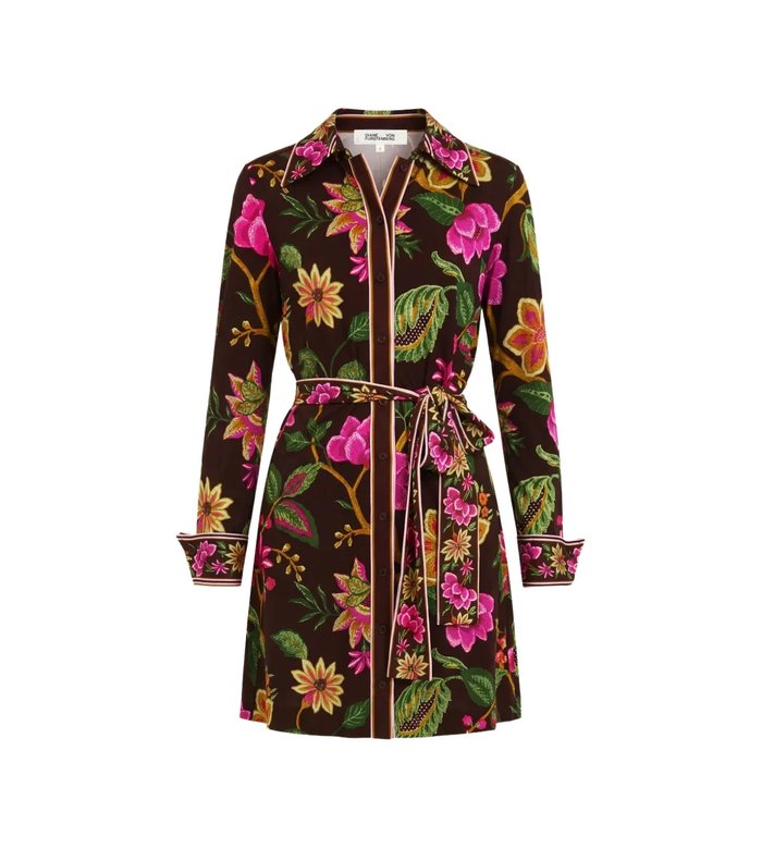Мини-платье-рубашка Dvf Vintage Diane с цветочным принтом и поясом