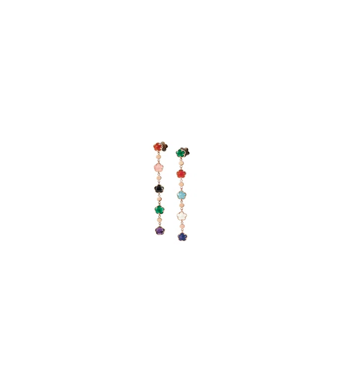 Серьги Figlia dei Fiori из розового золота с зелёной агатом, красной сердоликой, ониксом, белым лунным камнем, розовым халцедоном, аметистом, лазуритом, бирюзой и белыми бриллиантами - 16703R
