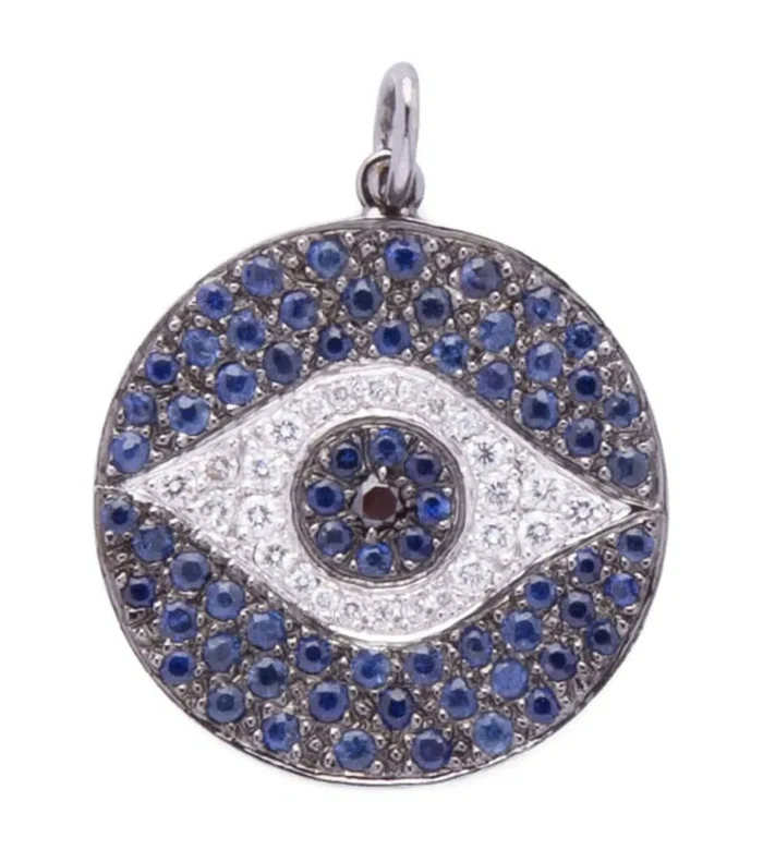 Подвеска Evil Eye из белого золота с бриллиантами и сапфирами