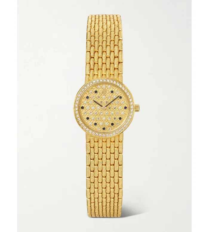 + Винтажные женские наручные часы Audemars Piguet 1990-х годов, миниатюрные круглые, с ручным заводом, из 18-каратного золота, с бриллиантами и сапфирами (запястье 6,5 дюйма)