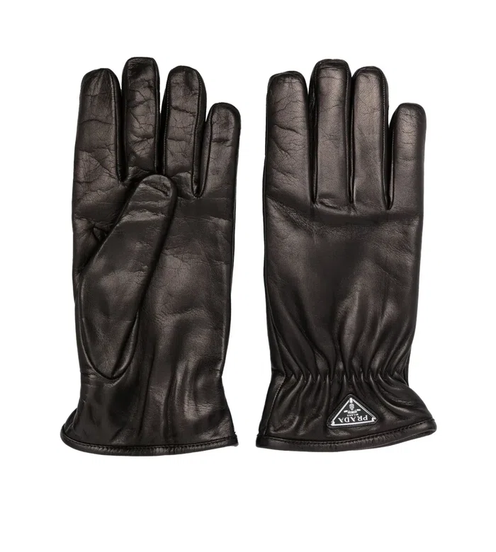 Triangle-logo leather gloves