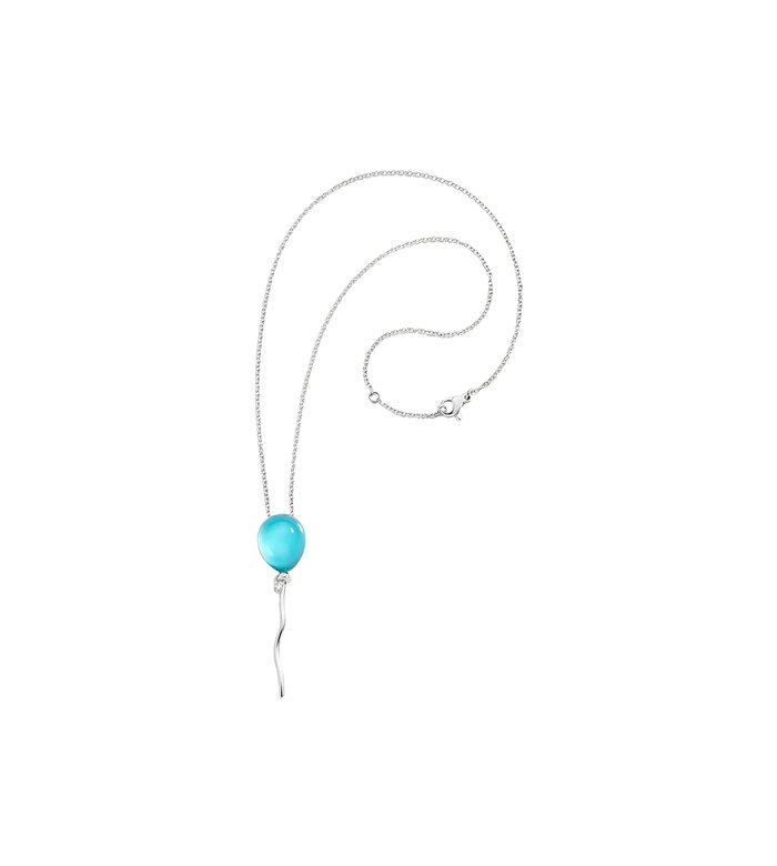 Кулон Palloncino из родированного белого золота с бриллиантами, бирюзой и горным хрусталём - P00786C400