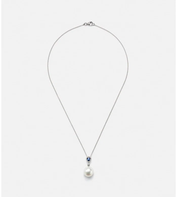 Romance 18kt white gold necklace with sapphires and gemstones