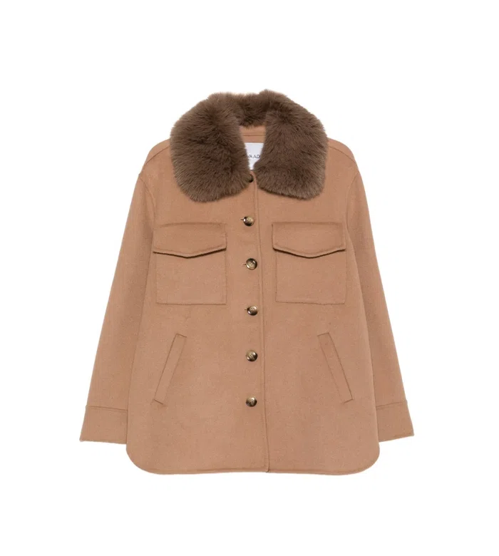 пальто с воротником из искусственного меха