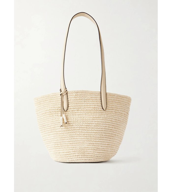 Сумка-тоут из рафии HUNTING SEASON Trapeze Basket с кожаной отделкой