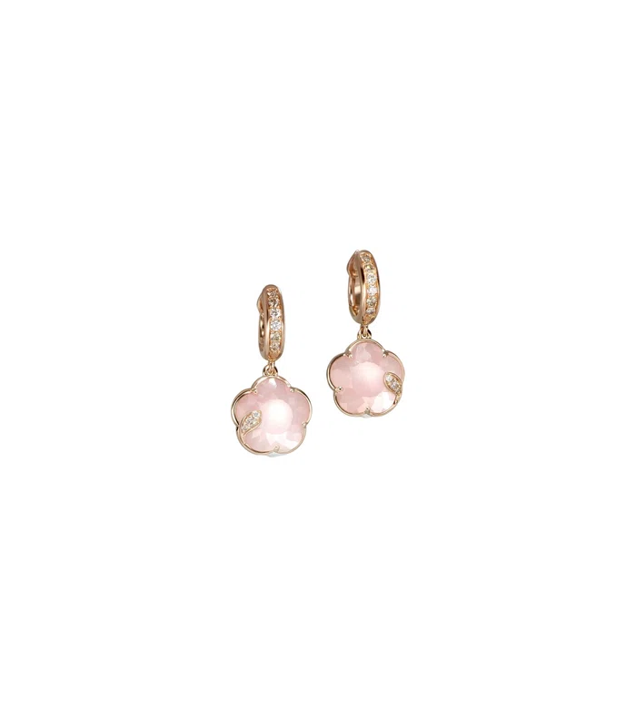 Серьги Petit Joli Лунная в розовом золоте с двойным розовым халцедоном, белым лунным камнем и бриллиантами - 16595R